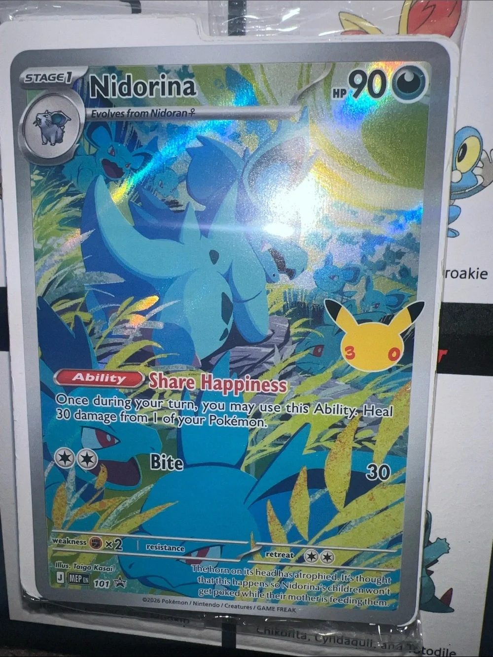 Pokemon Nidorina Holographic Card - Blue & Yellow